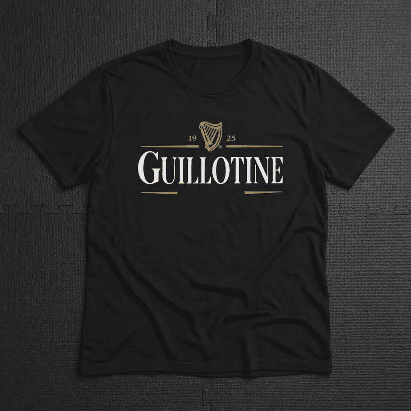 OSS Guillotine tee — flat lay on gym puzzle mats